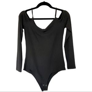 Shoedazzle Black Cut-out Shoulders Bodysuit